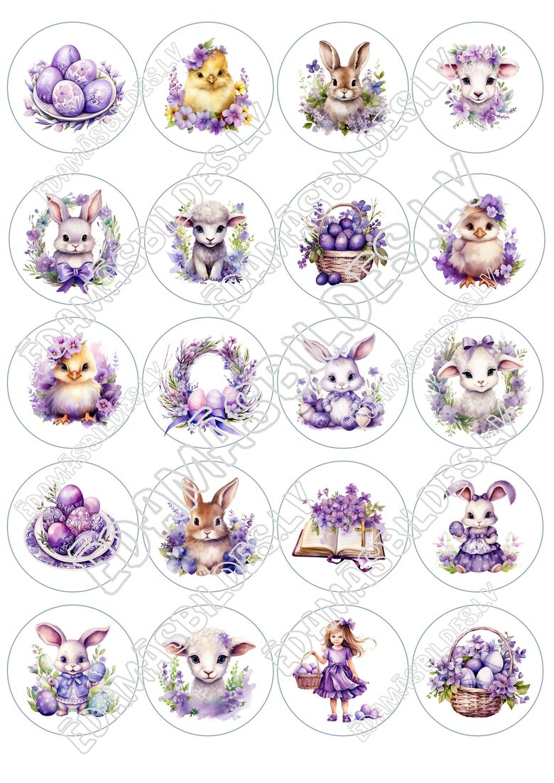 Cukura papīrs ar apdruku "Lieldienas Nr. 4", aplīši 5 cm